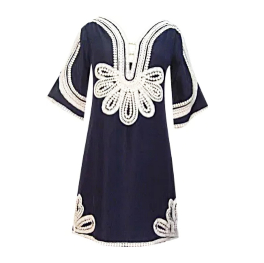 YOANA BARASCHI embroidered navy dres Anthr…